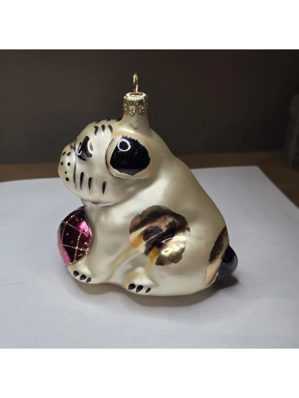Christopher Radko Bulldog Christmas Ornament Hand Blown Glass VINTAGE! Rare!! #1